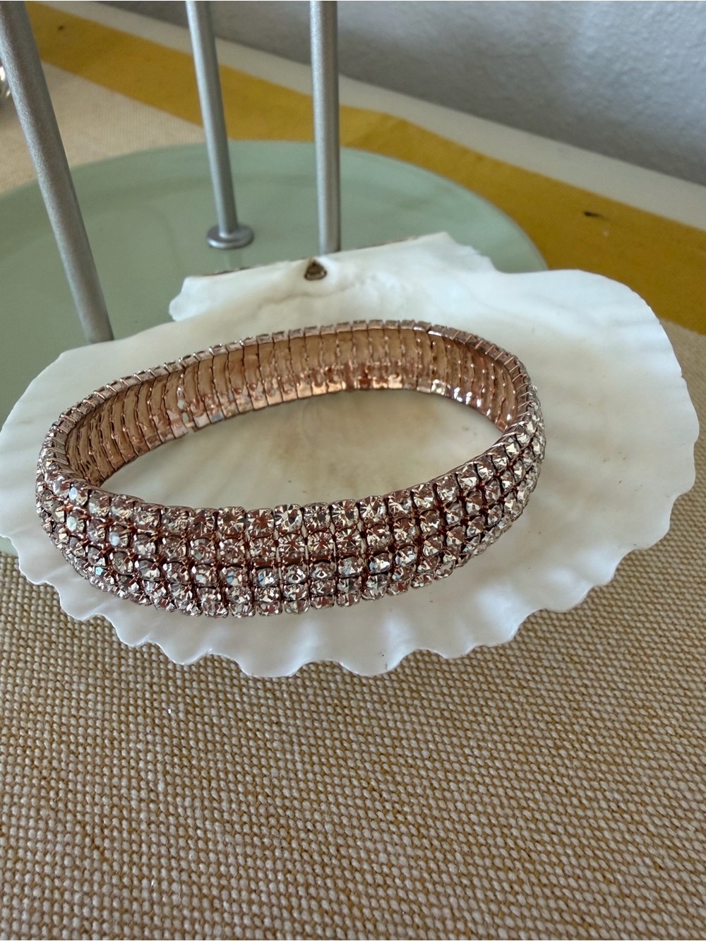 Sparkling Rose Gold Stretch Bracelet with Clear Crystals